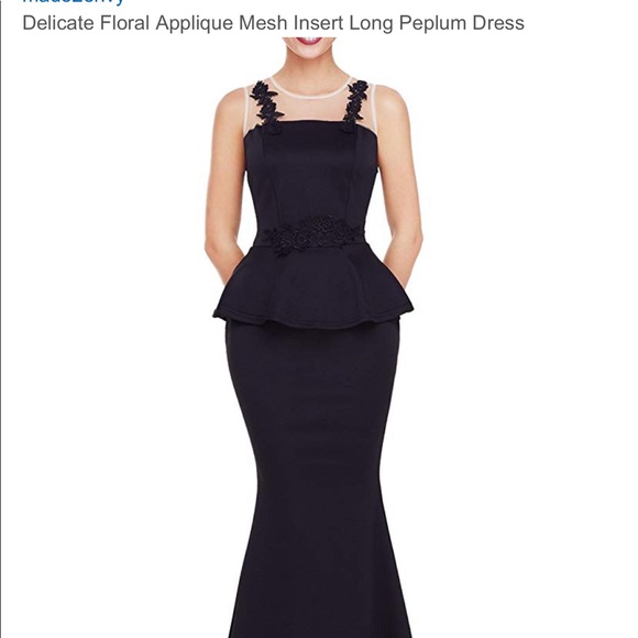 Black peplum maxi with nude mesh top - Picture 3 of 8